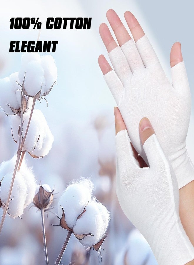 PKRFCJ 4 Pairs White Fingerless Gloves, Cotton Moisturizing Gloves for Women, Cut 5 Fingertips, Soft and Comfortable, for Dry Hands Sleeping Hand Spa Treatment - Image 3